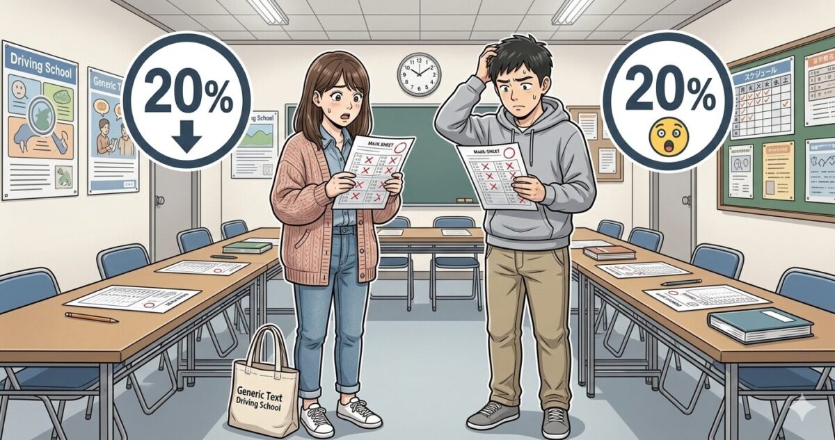 効果測定に落ちる確率は約20％（仮免前・卒検前で差あり）